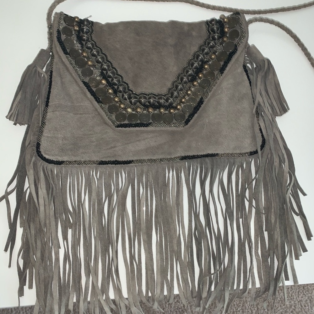 Revolve Gray Fringe Purse